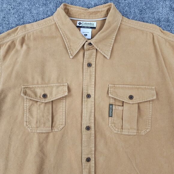 Vintage Columbia Shirt Mens XL Tan Chamios Flannel Button Up Heavyweight Work - Picture 10 of 16